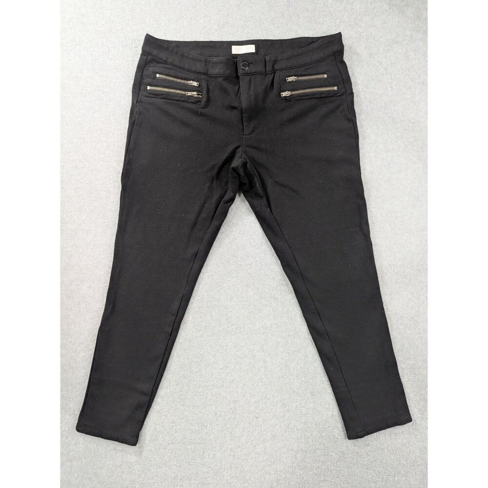 Bisou Bisou Pants Womens 12 Black Ponte Skinny Dress Faux Leather Zip Pockets